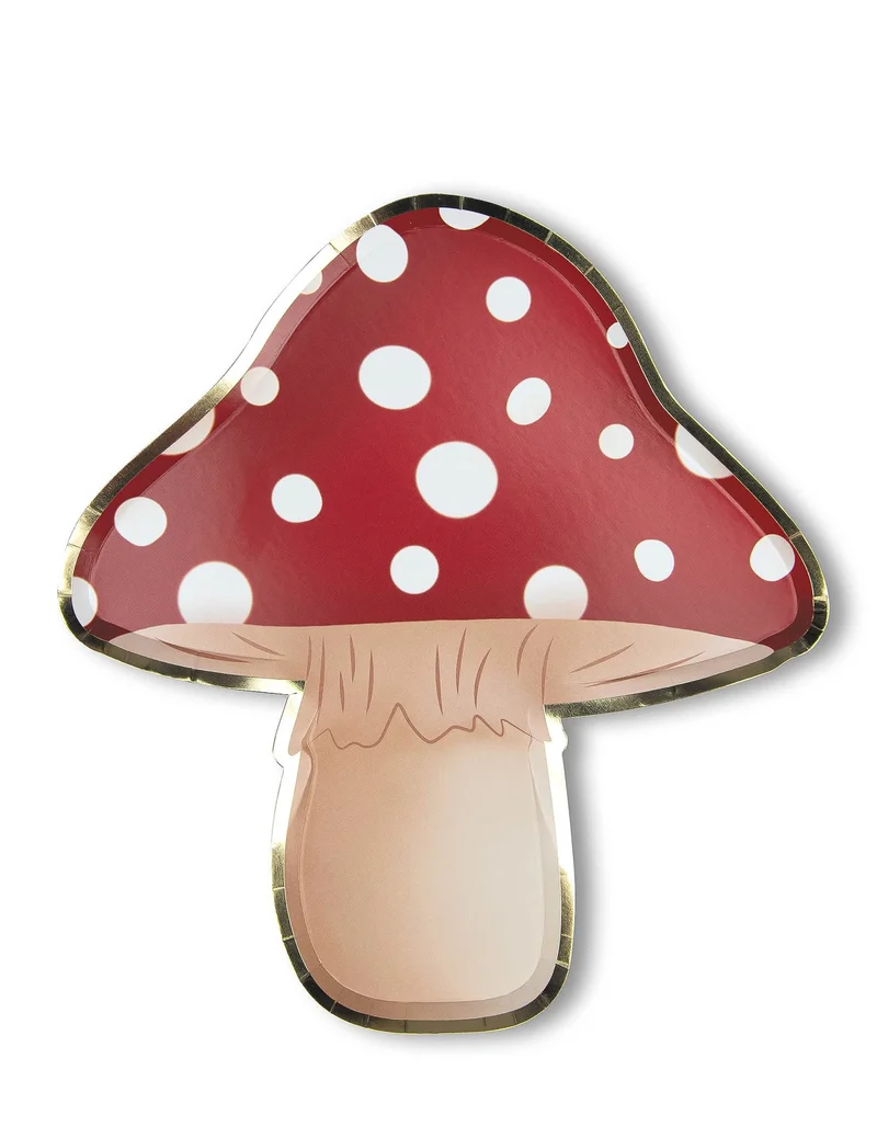 8 rote und weiße gepunktete Pilz-Pappteller 23 cm