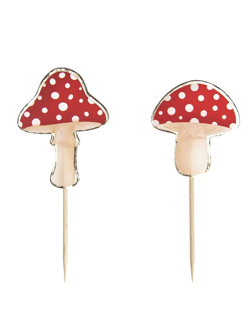 10 rot-weiße Pilz-Cocktailspieße aus Holz
