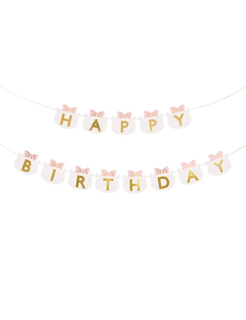Girlande "Happy Birthday" Kätzchen 2,8 m mit rosa Schleifen