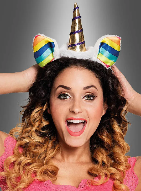 Einhorn Haarreif mit Regenbogen Ohren