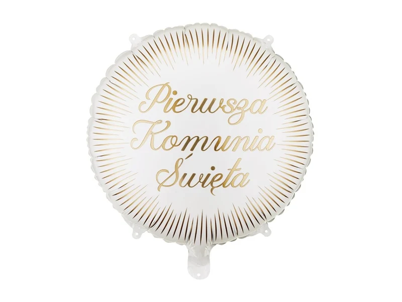 Gold-weißer Folienballon „Pierwsza Komunia Świeta“ (leer), 35 cm