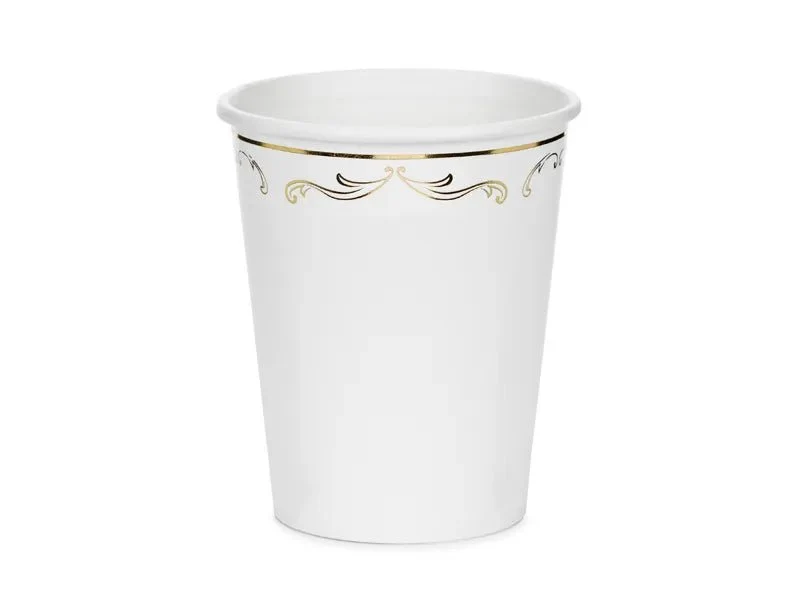 Weiße Becher mit Ornament, 220 ml, 6er-Pack