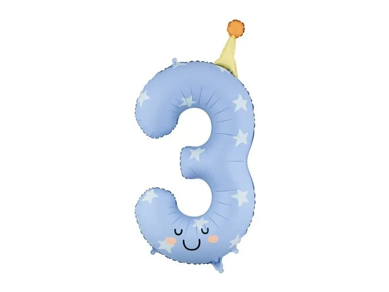 3-Jahre-Zahlenballon, hellblau, leer, 86 cm