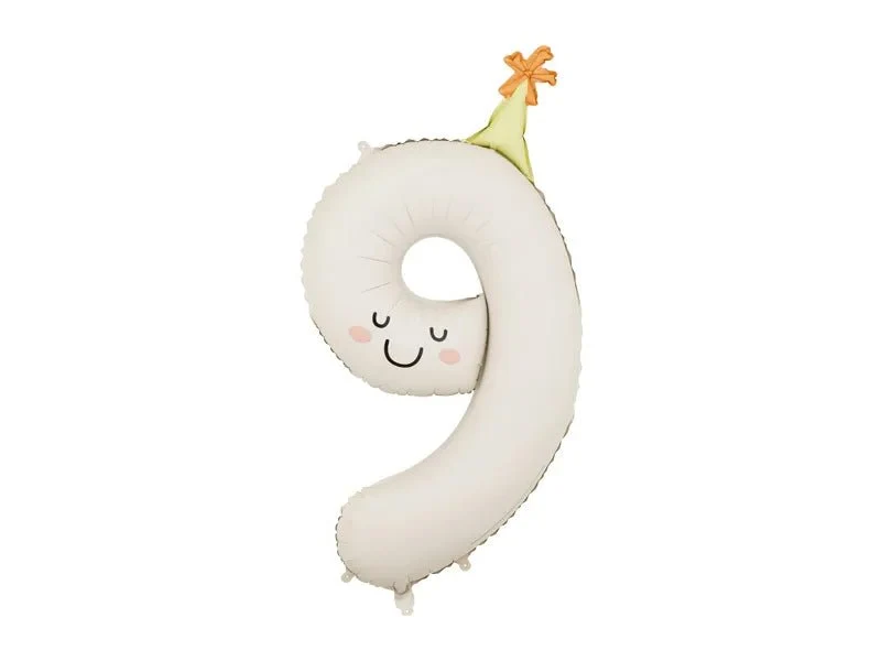 9 Jahre Zahlenballon, beige, leer, 86 cm
