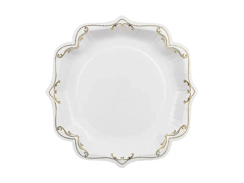 Weiße Teller mit Ornament, 26 cm, 6 Stück