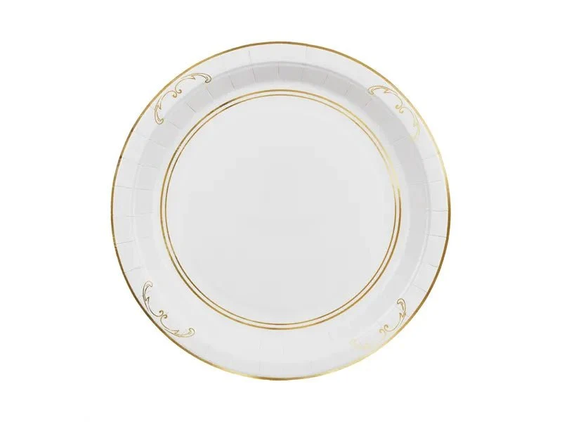 Weiße Teller mit Ornament, 23 cm, 6 Stück