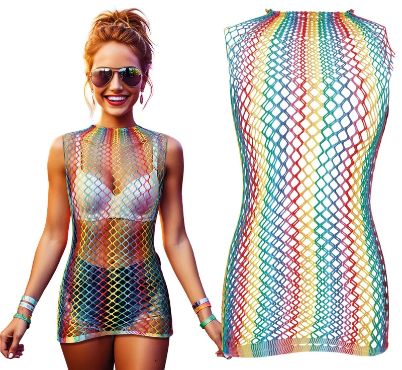 Fischnetz Shirt Regenbogen