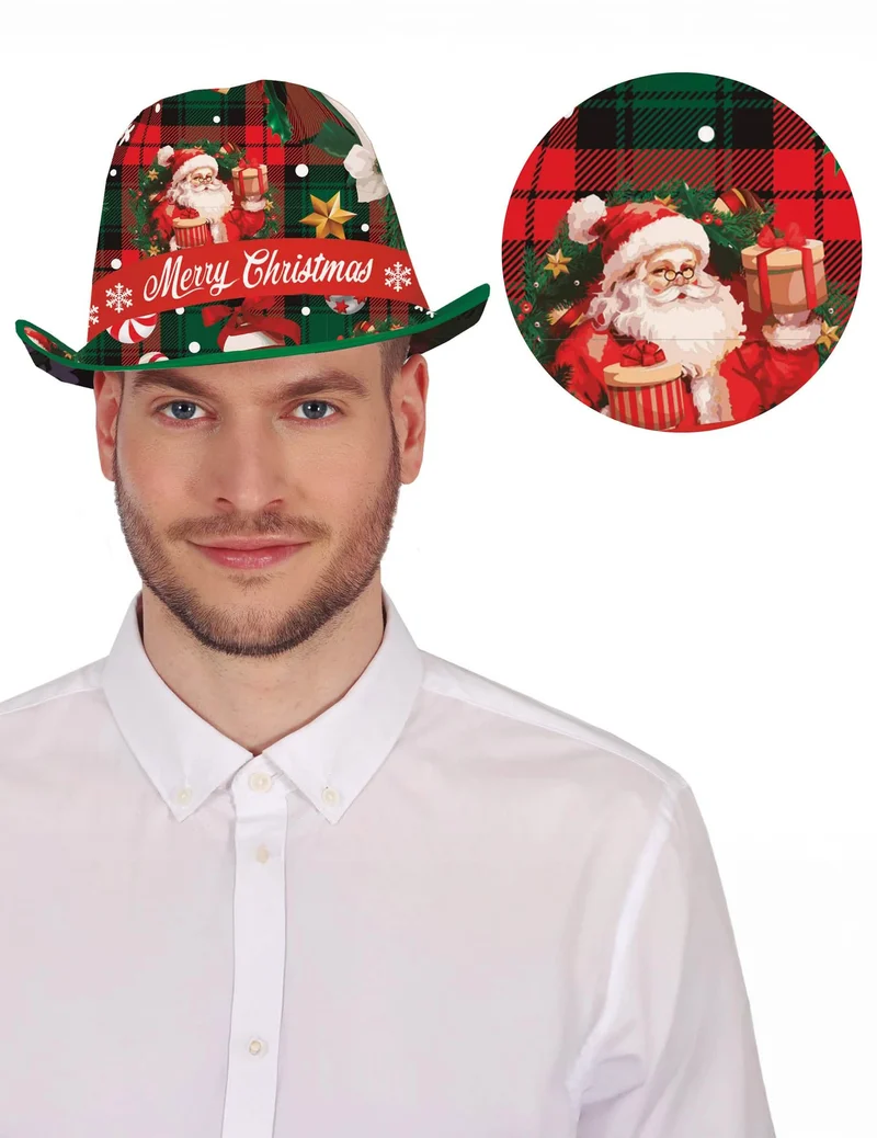 Weihnachtlicher Tartan-Borsalino für Erwachsene