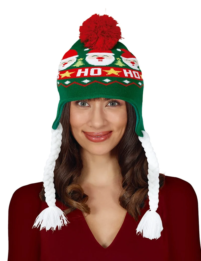 Grüne Weihnachtsmütze mit Bommel