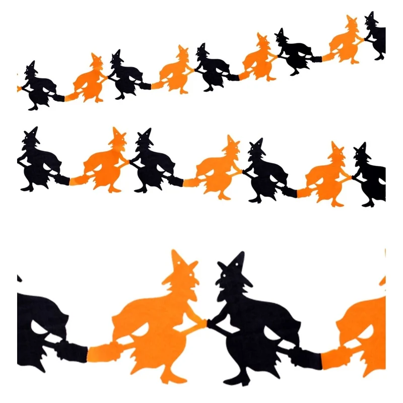 Halloween Girlande Schwarz Orange Hexe 3m