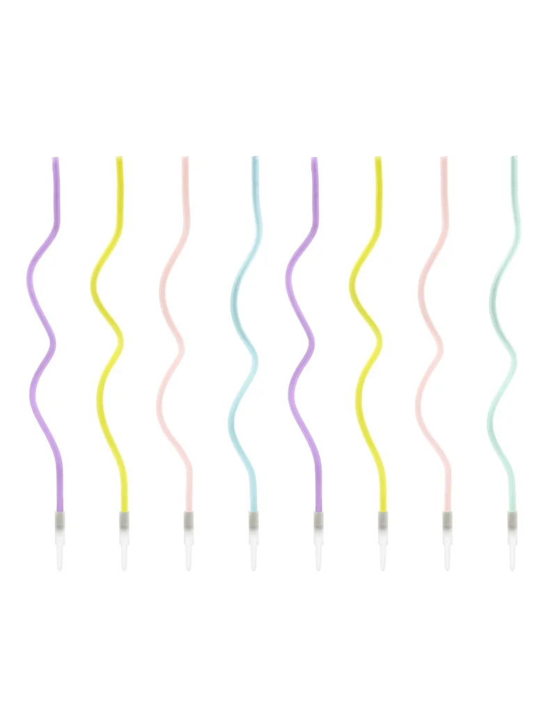 8 bunte Pastell-Spiral-Kerzen 14 cm mit Kerzenhaltern