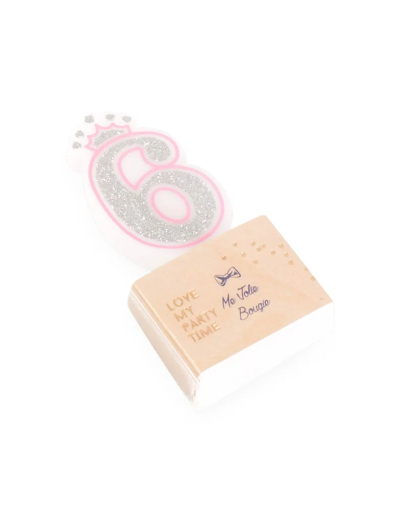 Prinzessin Geburtstagskerze Zahl 6, 5,8 cm, rosa glitzernd