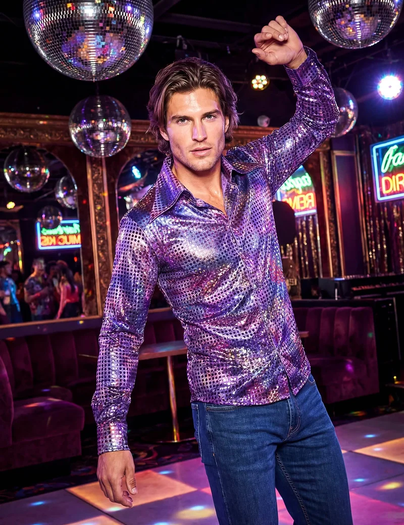 Hochwertiges lila Disco-Hemd für Herren