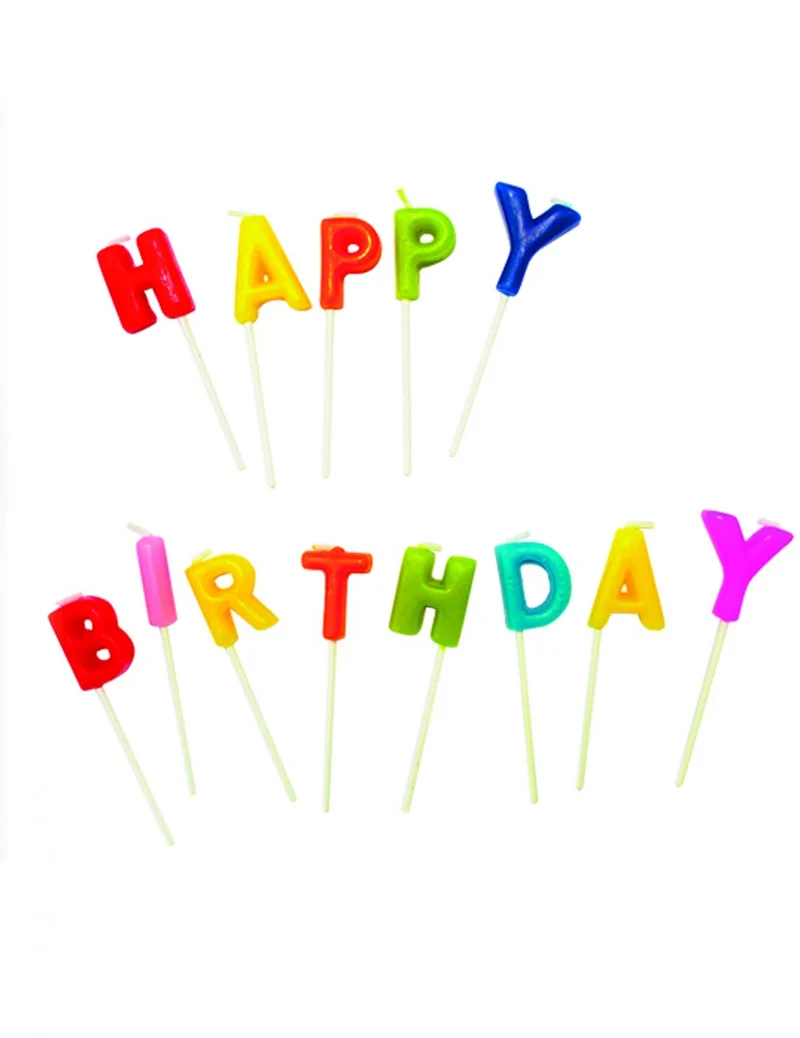 Bunte Happy Birthday Kerzen auf Spieß