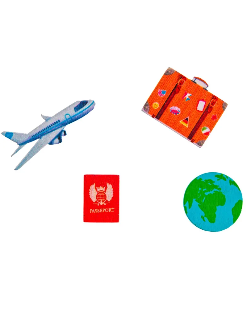16 Holz-Tischkonfetti Reise Flugzeug Globus Koffer