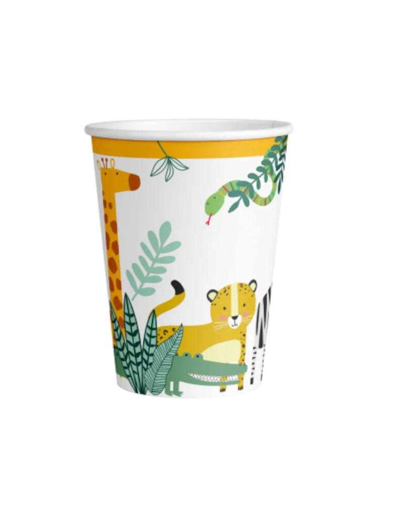 8 Pappbecher Get Wild Safari 250 ml Dschungeltiere