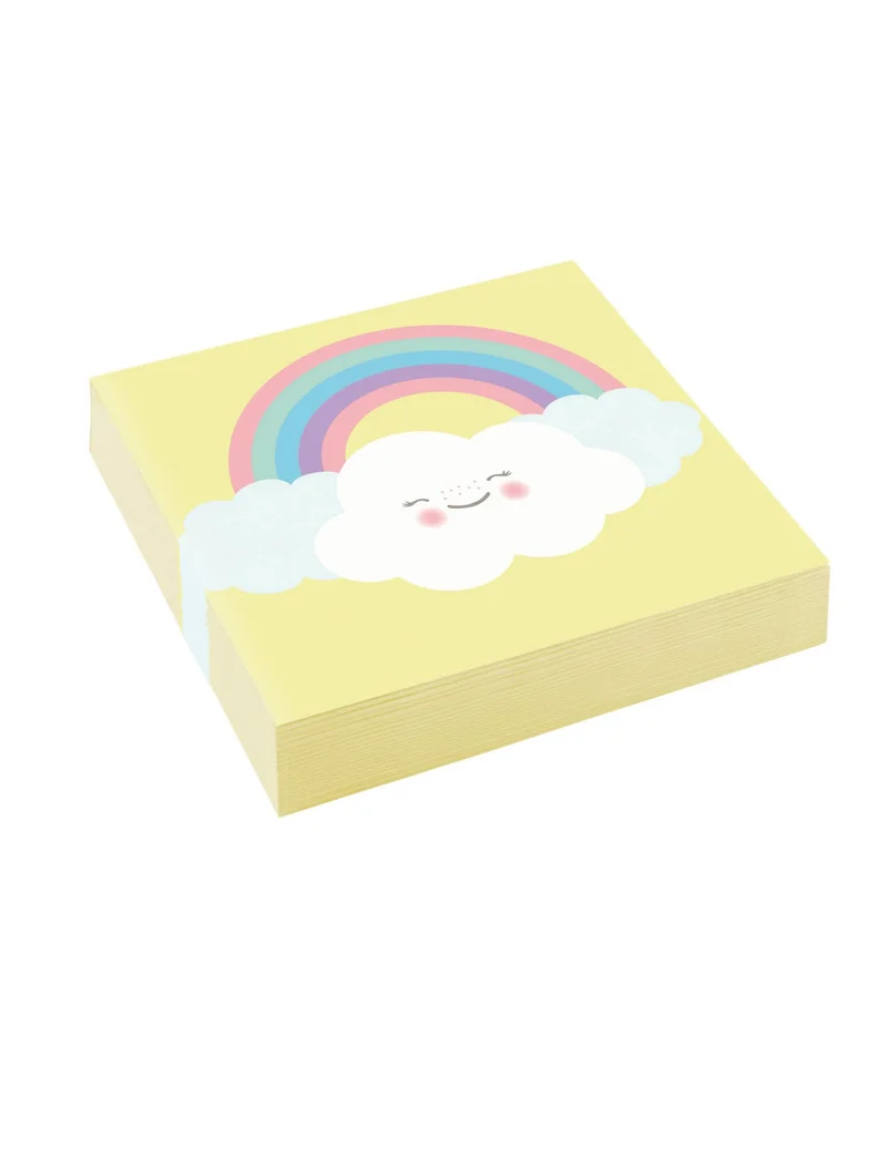 20 kleine Papier-Servietten Pastellgelbe kleine Wolke Regenbogen 25 x 25 cm