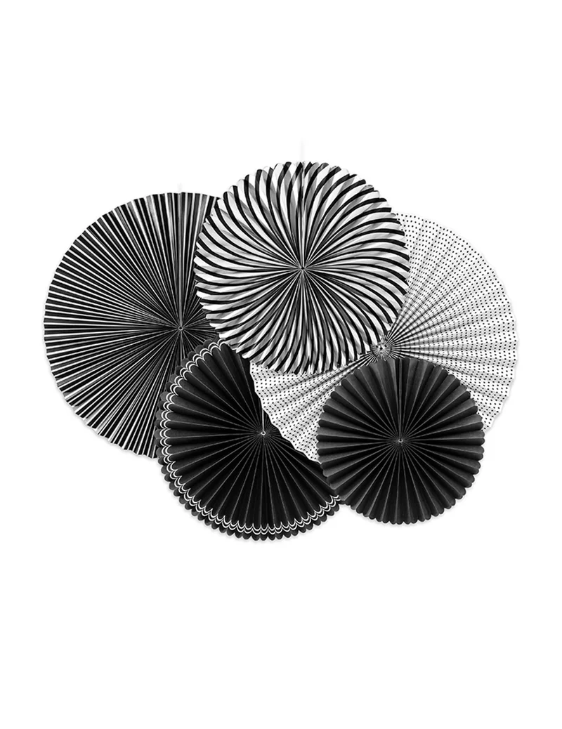 5 schwarz-weiße Papierrosen 25, 32 und 40 cm zur Dekoration