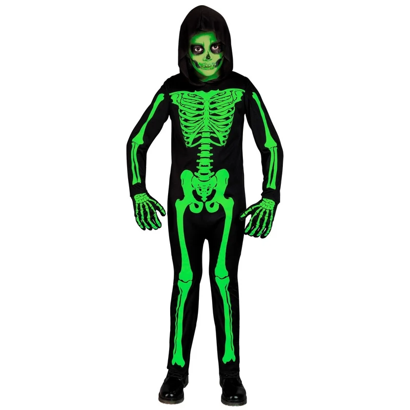 Halloween Kostüm Schwarz Grün Kind Skelett 2 Stück