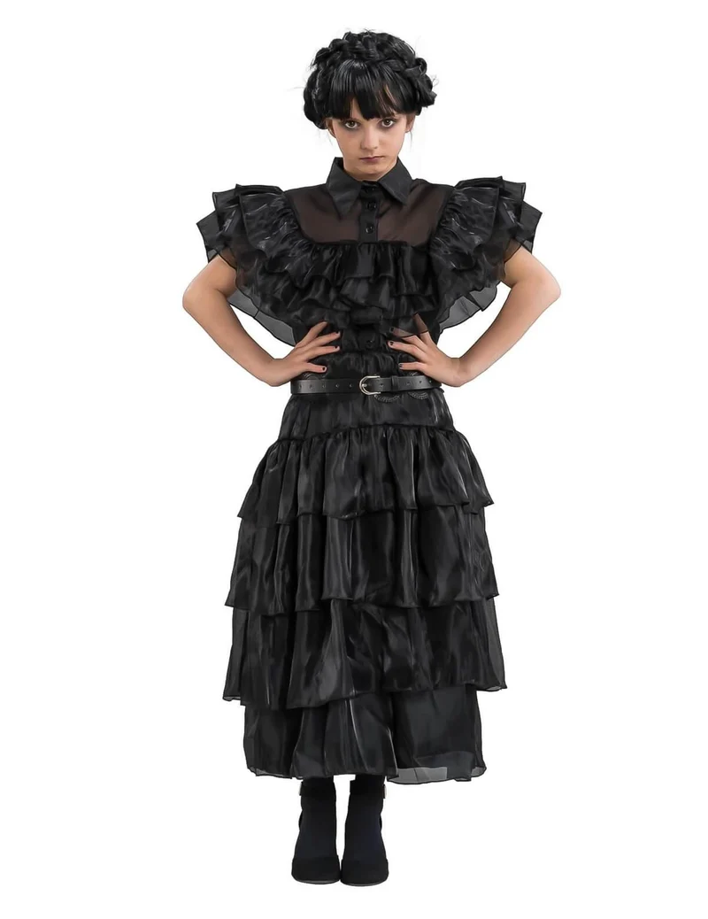 Kostüm Ballkleid Wednesday Addams™ für Kinder schwarz weiß