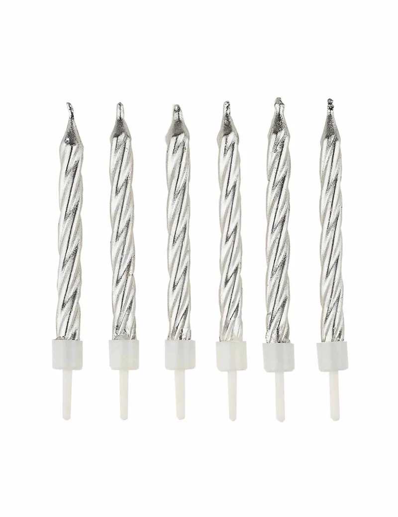 12 silberne Geburtstagskerzen mit Haltern 6,5 cm