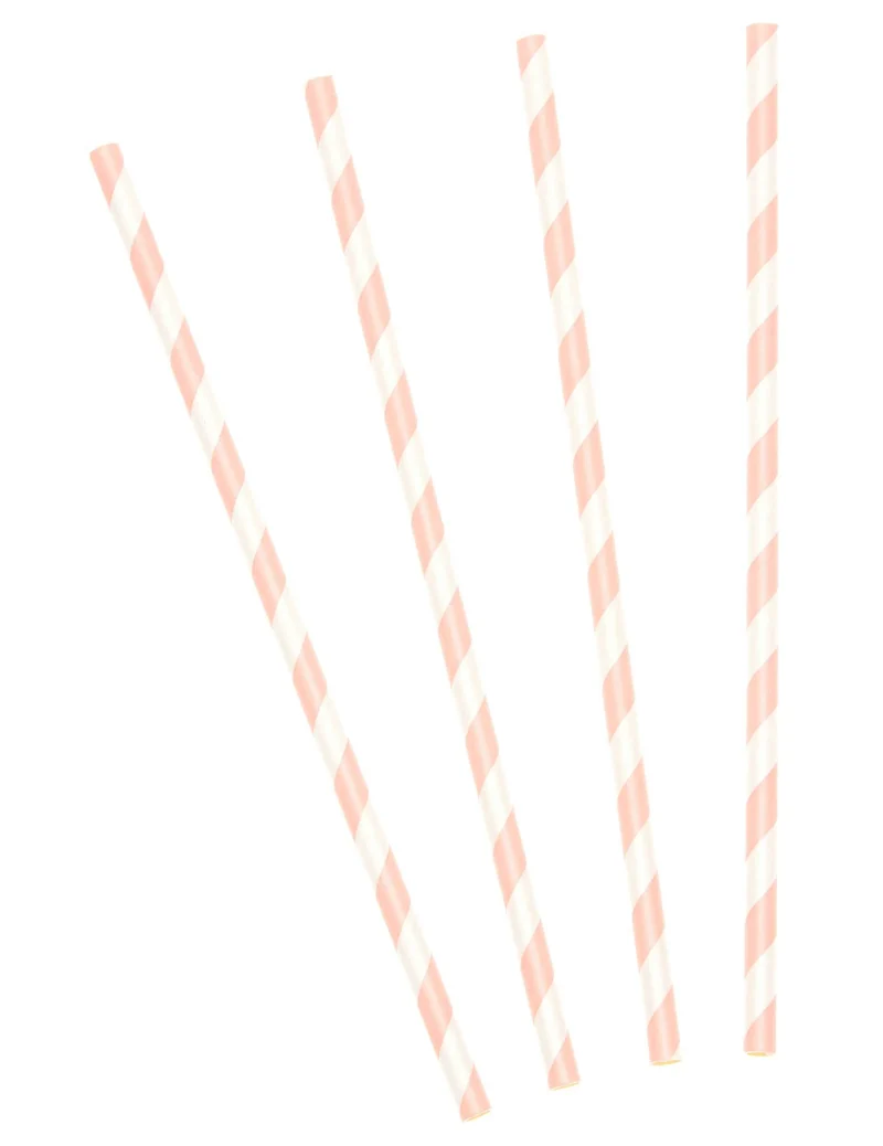 10 rosa gestreifte Papierstrohhalme 19,5 cm für kalte Getränke