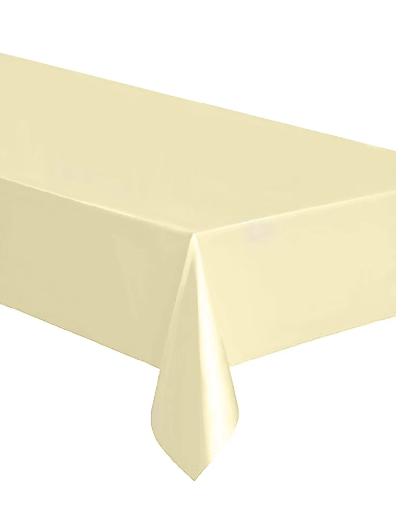 Rechteckige elfenbeinfarbene Plastik-Tischdecke 137 x 274 cm Einweg