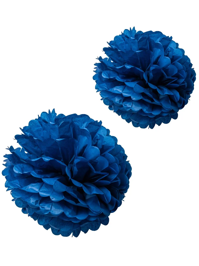 2 marineblaue Seidenpapier-Pompons 40 und 50 cm Hängedekoration