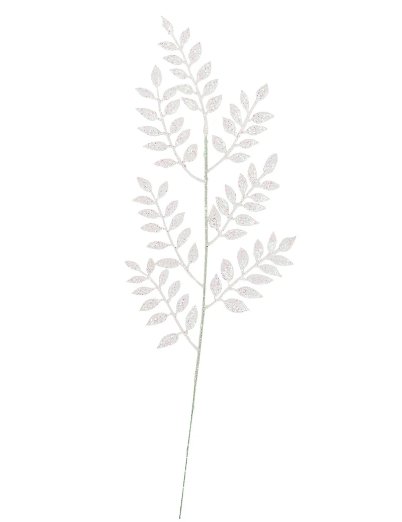 Branche de feuillage paillettes blanches 45 cm