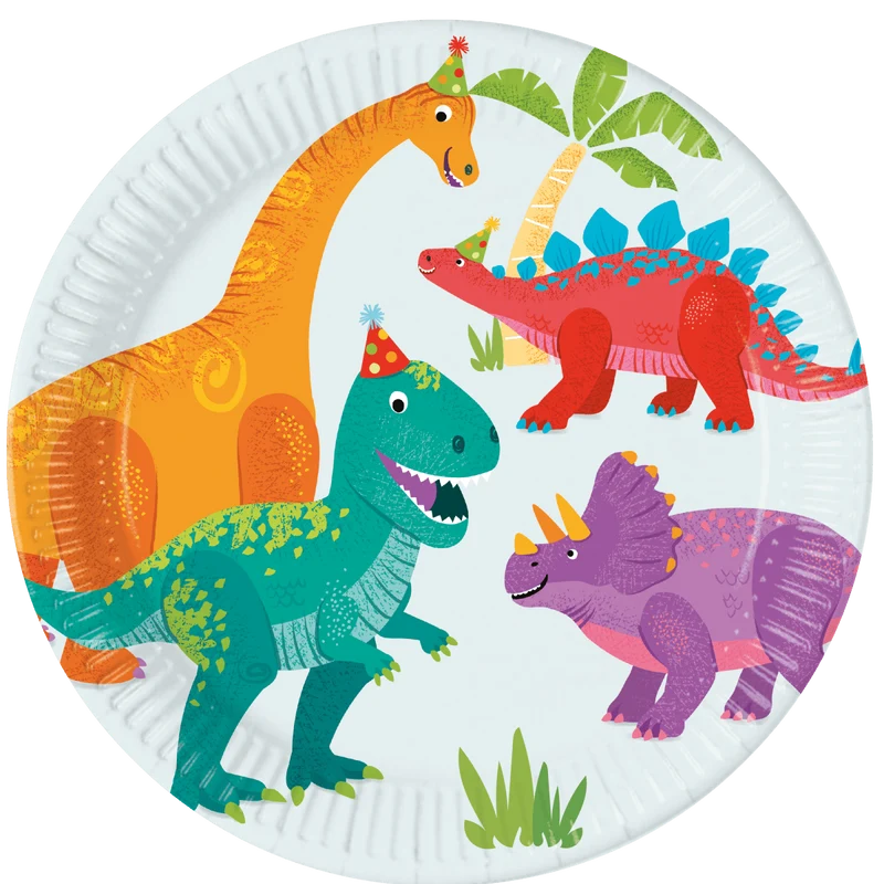 Dino Teller Bunte Pappe 23cm 8Stk