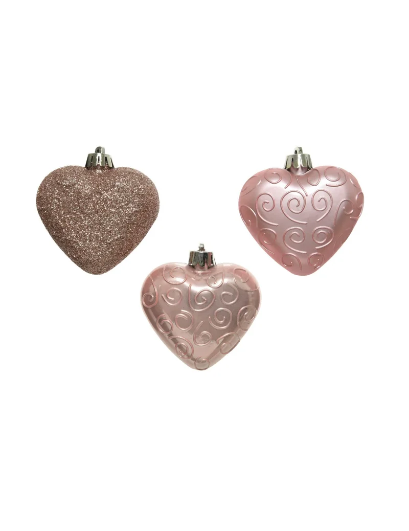 6 roségoldene Glitzerherzen zum Aufhängen für den Weihnachtsbaum, 7,5 cm