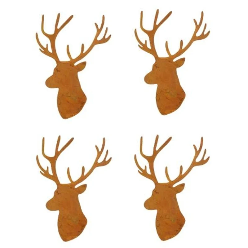 4er Set Kerzenstecker Hirschkopf Rost