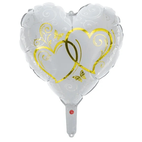 Herz-Heliumballon, weiß-gold, leer, 45 cm