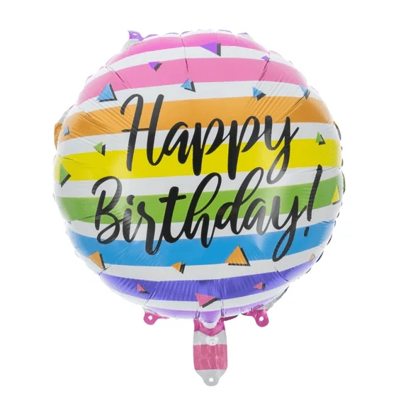„Happy Birthday“-Heliumballon, bunt gestreift, leer, 45 cm