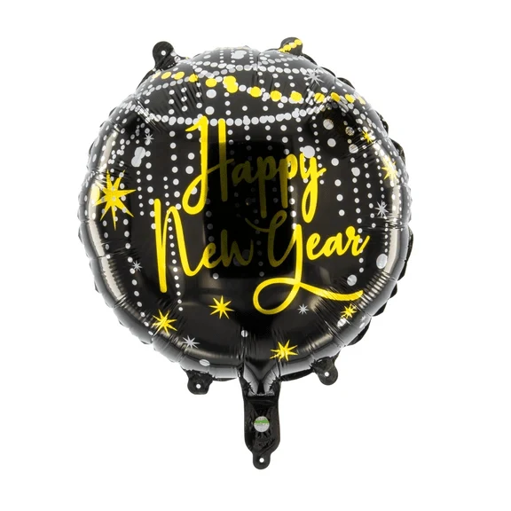 „Happy Birthday“-Heliumballon, schwarz-gold, rund, leer, 45 cm