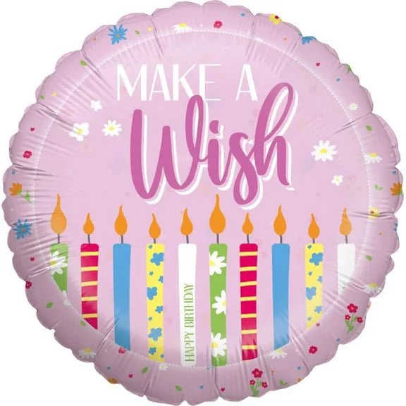 „Happy Birthday“-Heliumballon, rosa, „Make a Wish“, leer, 45 cm