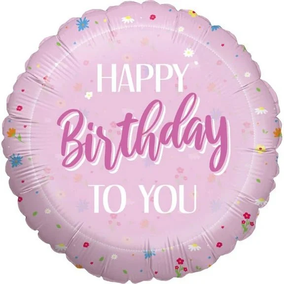 „Happy Birthday“-Heliumballon, rosa, rund, leer, 45 cm