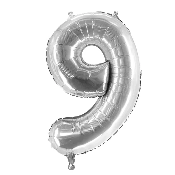 9 Jahre Zahlenballon Silber 1 m leer