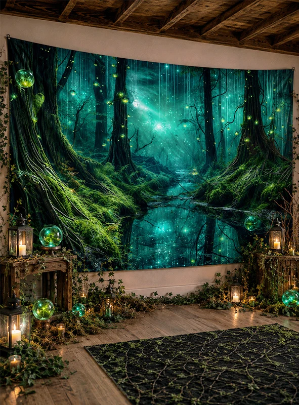 Grüner Fantasy Wald 150x240cm Stoffhintergrund waschbar