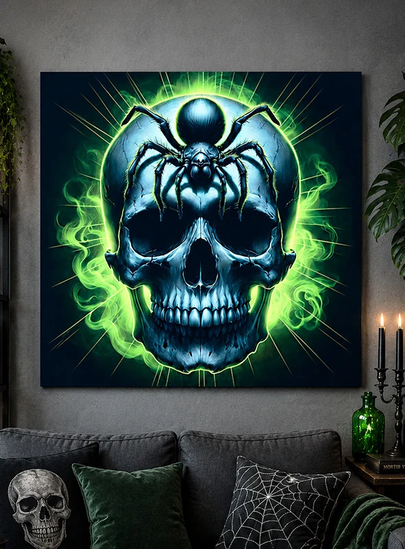 UV Totenkopf mit Spinne Hintergrundbild 185x200cm waschbar