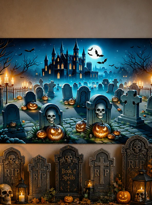 Halloween Friedhof 150x240cm Fotohintergrund waschbar