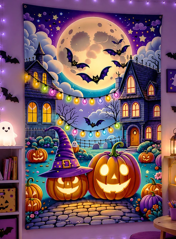 Kinderfreundliche Halloween Stadt 120x185cm Fotowand