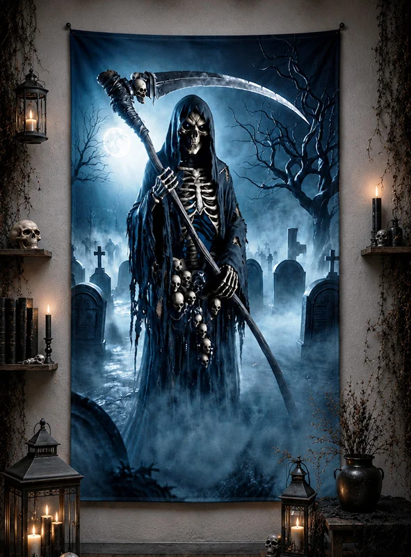 Halloween Sensenmann 120x185cm Wandbild waschbar