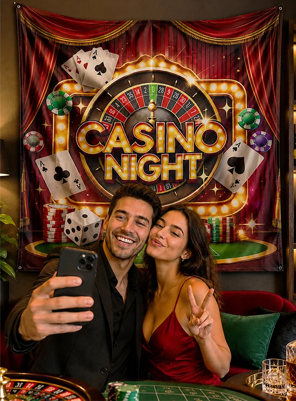 Casino Night Stoffhintergrund 185x190cm Deko waschbar