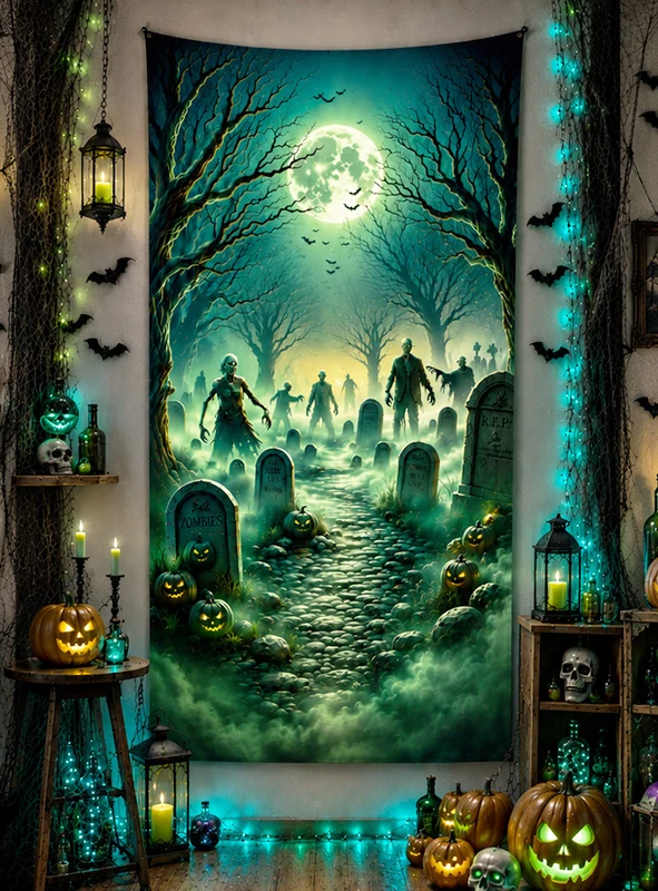 Zombie Friedhof Wandbild 100x185cm Deko waschbar