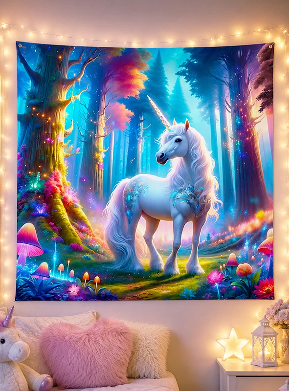 Einhorn Stoffbanner 150x150cm Fantasy Deko waschbar