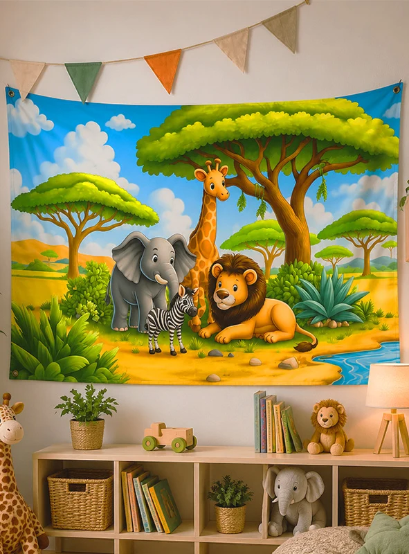 Tiere Stoffbanner Kinder 90x150cm Deko waschbar