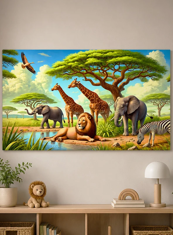 Safari Tiere Wandbild 90x150cm Deko waschbar