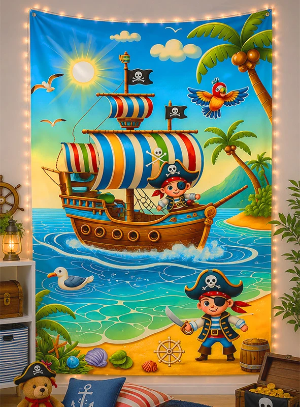 Piraten Stoffhintergrund 120x185cm Deko waschbar