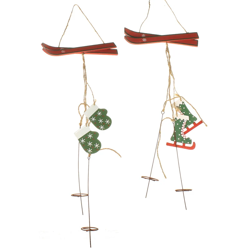 2er Set Dekohänger Holz Handschuh Schlittschuh Rot Grün